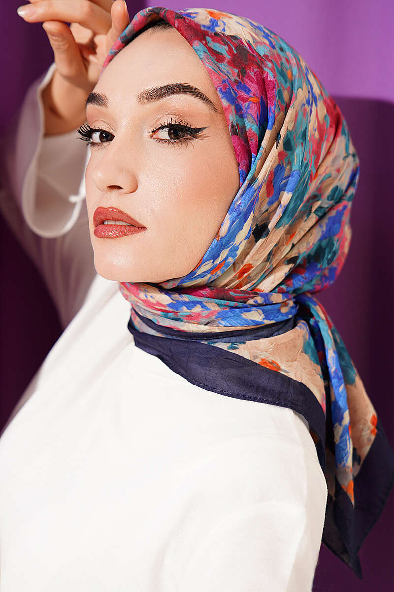 Marbled Pattern Shawl Parliament Blue