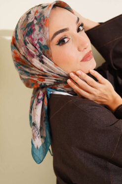 Alternative view of Marbled Pattern Shawl Petrol Green
