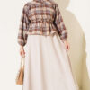 Plaid Gathered Detail Shirt Beige – Image 2