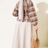 Plaid Gathered Detail Shirt Beige – Image 3