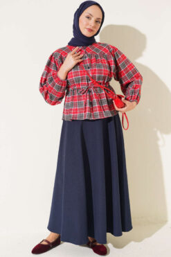 Alternative view of Plaid Gathered Detail Shirt Red