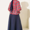 ⁦Plaid Gathered Detail Shirt Red⁩ - الصورة ⁦3⁩