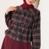 Plaid Gathered Detail Shirt Black