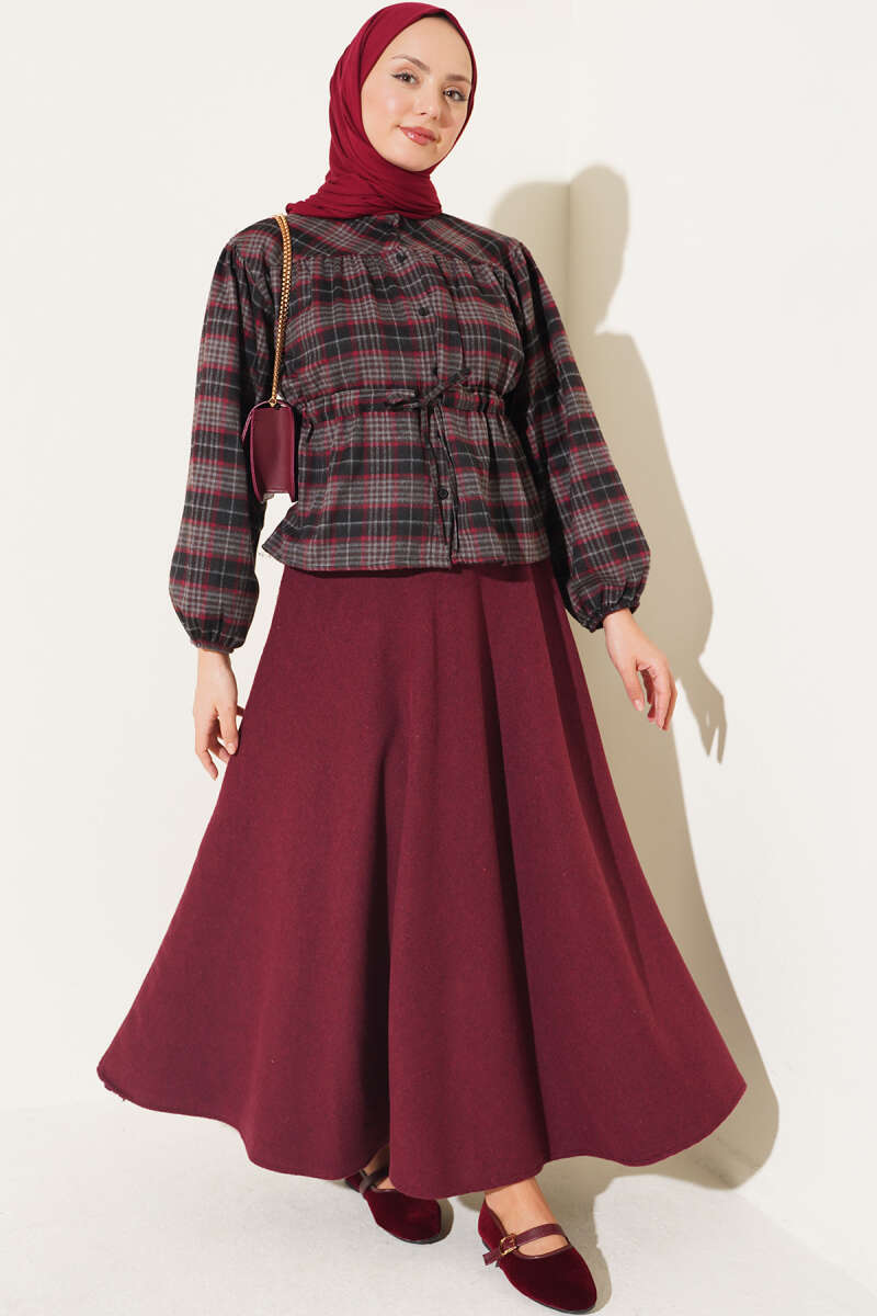 Plaid Gathered Detail Shirt Black - immagine 2