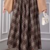 Plaid Pattern Flared Hem Skirt Dark Brown