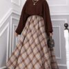 Plaid Pattern Flared Hem Skirt Beige – Bild 2