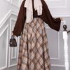 Plaid Pattern Flared Hem Skirt Beige – Bild 4