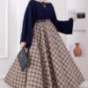 Plaid Pattern Flared Hem Skirt Black - Imagen 5