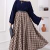 Plaid Pattern Flared Hem Skirt Black - Imagen 6