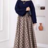 Plaid Pattern Flared Hem Skirt Beige - Imagen 3