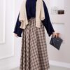 Plaid Pattern Flared Hem Skirt Beige - Imagen 4