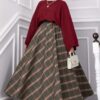 Plaid Pattern Flared Hem Skirt Khaki - Imagen 2