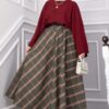Plaid Pattern Flared Hem Skirt Khaki - Imagen 3
