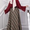 Plaid Pattern Flared Hem Skirt Khaki - Imagen 4