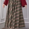 Plaid Pattern Flared Hem Skirt Khaki