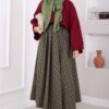 Plaid Pattern Flared Hem Skirt Khaki - Afbeelding 5