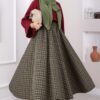 Plaid Pattern Flared Hem Skirt Khaki - Afbeelding 4