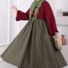 Plaid Pattern Flared Hem Skirt Khaki - Afbeelding 3