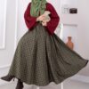 Plaid Pattern Flared Hem Skirt Khaki