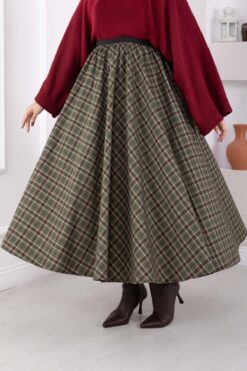 Alternative view of Plaid Pattern Flared Hem Skirt Khaki