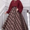 Plaid Pattern Flared Hem Skirt Navy Blue – Image 6