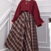 Plaid Pattern Flared Hem Skirt Brown - immagine 3