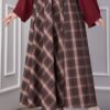 Plaid Pattern Flared Hem Skirt Brown