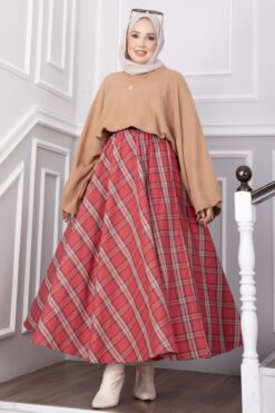 Alternative view of Plaid Pattern Flared Hem Skirt Red