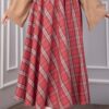Plaid Pattern Flared Hem Skirt Red