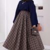 Plaid Pattern Flared Hem Skirt Brown - Imagen 3