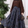 Plaid Pattern Flared Hem Skirt Dark Navy – Image 2