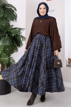 Alternative view of Plaid Pattern Flared Hem Skirt Dark Navy
