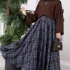 Plaid Pattern Flared Hem Skirt Dark Navy – Image 3
