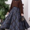 Plaid Pattern Flared Hem Skirt Dark Navy – Image 4