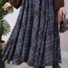 Plaid Pattern Flared Hem Skirt Dark Navy