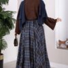 Plaid Pattern Flared Hem Skirt Dark Navy – Image 5