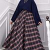 Plaid Pattern Flared Hem Skirt Navy Blue – Image 2