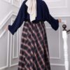 Plaid Pattern Flared Hem Skirt Navy Blue – Image 4