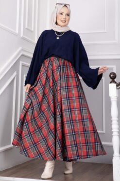 Alternative view of Plaid Pattern Flared Hem Skirt Red