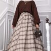 Plaid Pattern Flared Hem Skirt Mink – Image 3