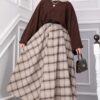 Plaid Pattern Flared Hem Skirt Mink – Image 2