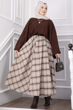 Alternative view of Plaid Pattern Flared Hem Skirt Mink