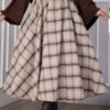 Plaid Pattern Flared Hem Skirt Mink