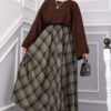 Plaid Pattern Flared Hem Skirt Emerald - Imagen 3