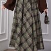 Plaid Pattern Flared Hem Skirt Emerald