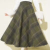 Plaid Flared Wool Skirt Khaki