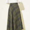 Plaid Flared Wool Skirt Khaki – Image 3