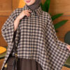 Checkered Button-Closure Poncho Beige