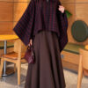 Checkered Button-Closure Poncho Burgundy - immagine 2