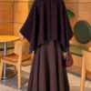 Checkered Button-Closure Poncho Burgundy - immagine 4